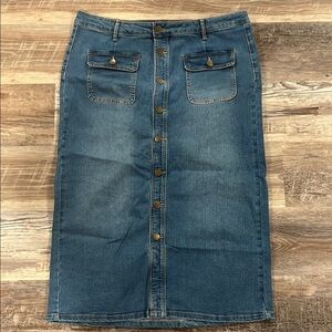 Denim Button-Front Skirt